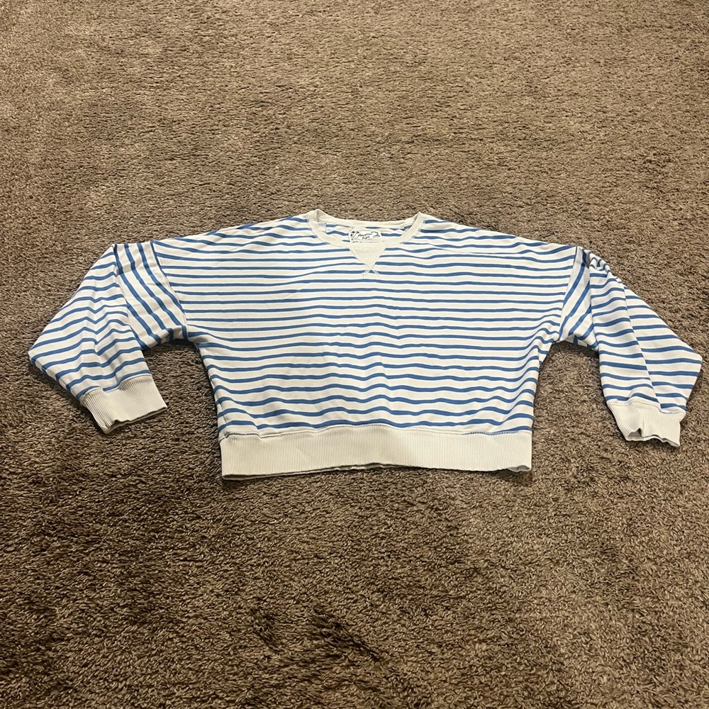 American Eagle Crop Pullover Sweater Womens Small Blue White Stripe Size Medium